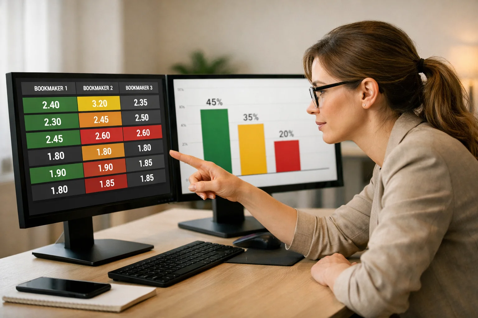 Apostador profissional identificando valor em odds atraves de analise comparativa