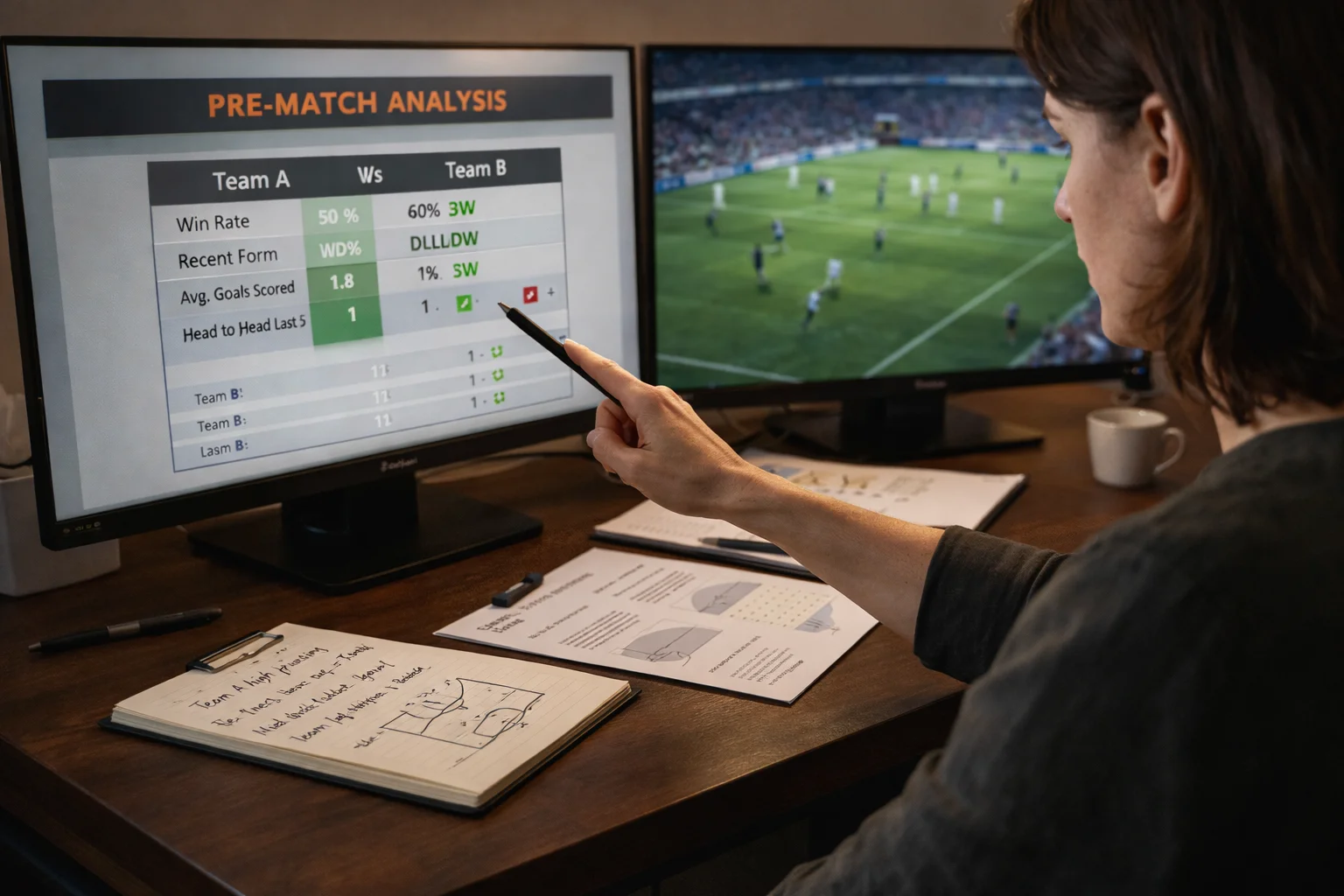 Apostador planejando estrategia combinando analise pre-jogo com oportunidades ao vivo