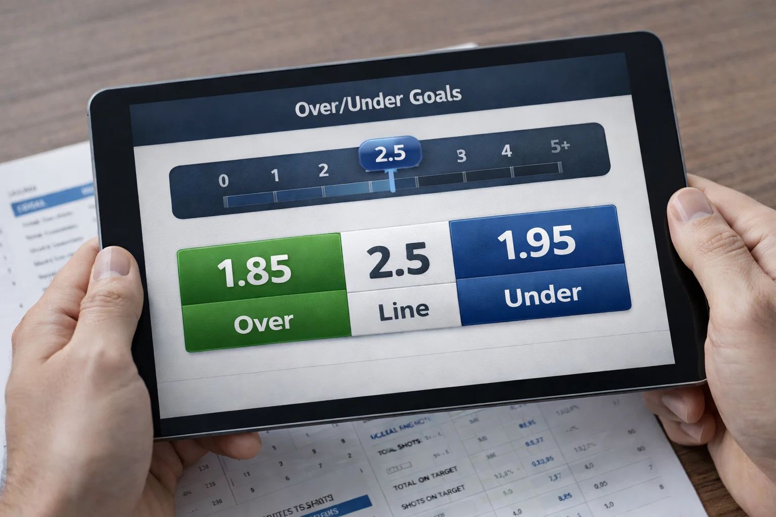 Interface de apostas exibindo mercado de gols over under com linha de 2.5
