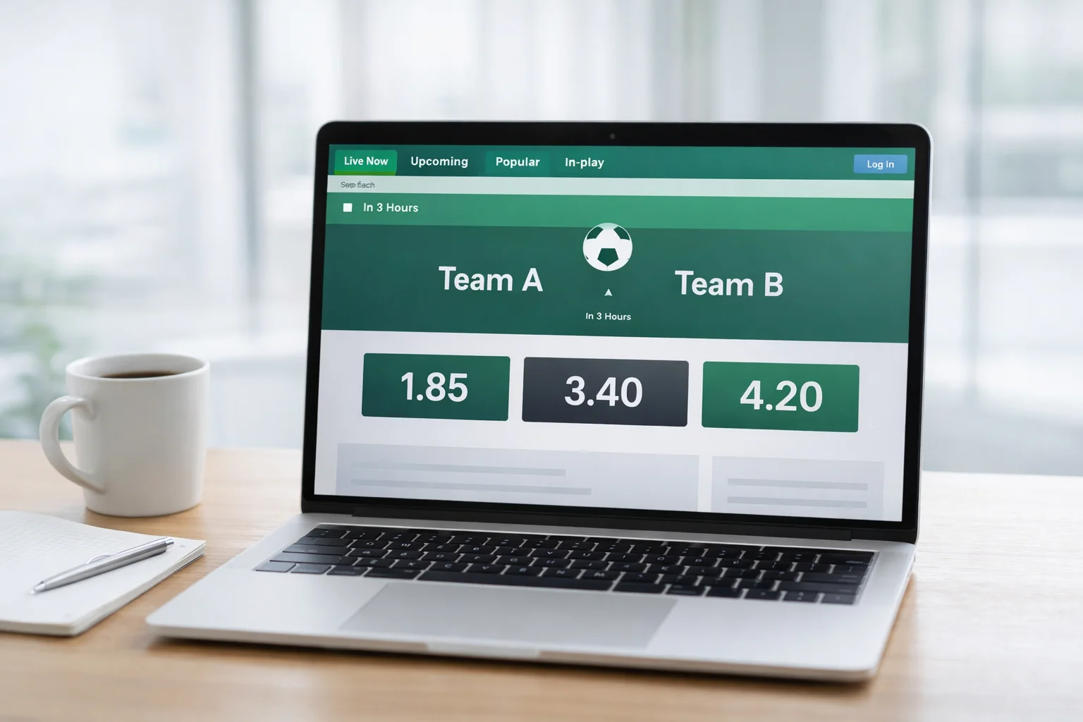 Tela de computador mostrando odds decimais em plataforma de apostas esportivas