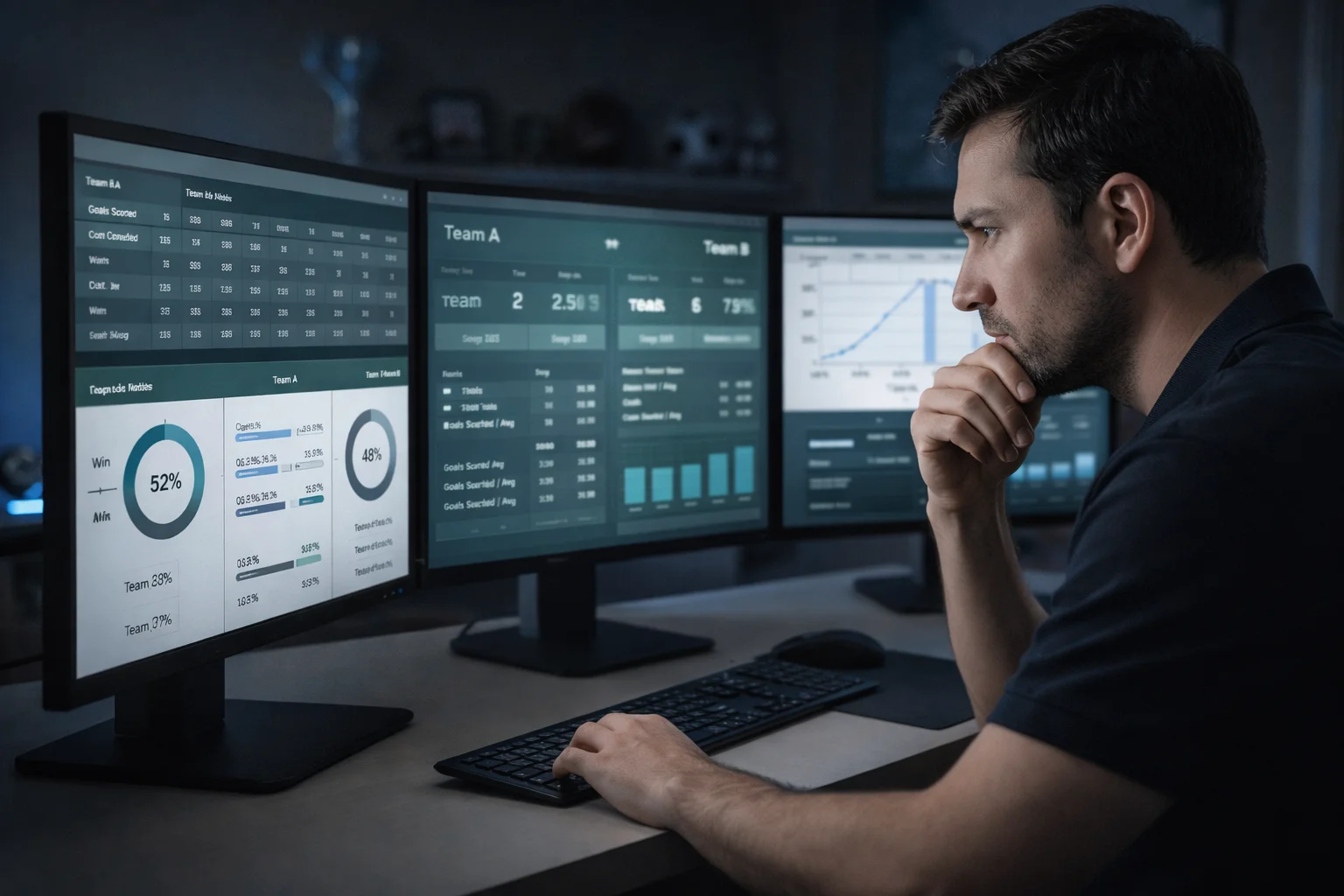 Analista calculando probabilidades implicitas com grafico de conversao de odds